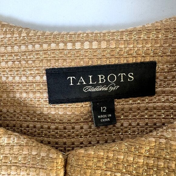 Talbots Blazer Size 12 Gold Metallic Back Pleats Short Jacket Career Party - Picture 4 of 11